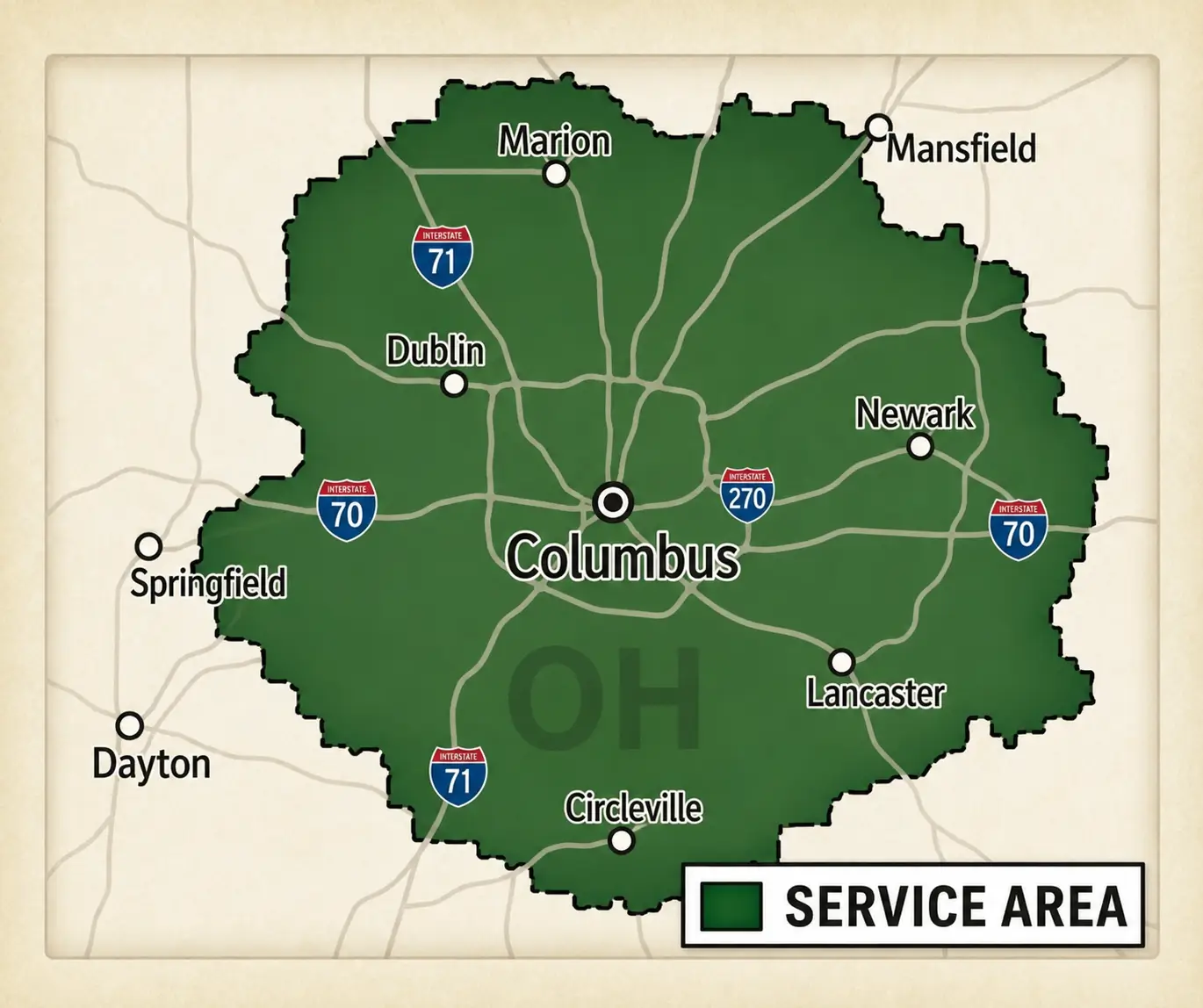 Central Ohio service area map